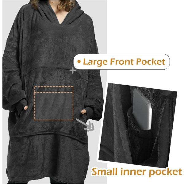 Oversized Hoodie-teppe med hette - Svart