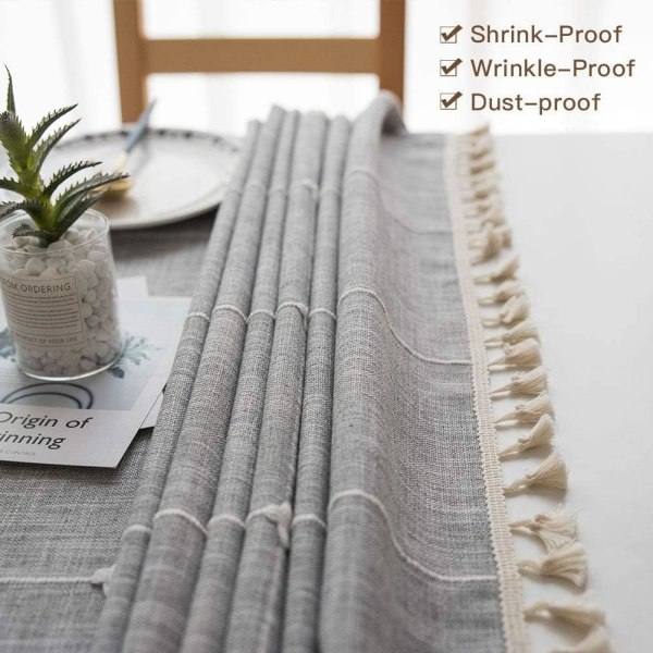 IC Broderad Rutete Bordduk Bomull Lin Skrynkelfri Anti-bleking Dekk, 55 x 140 tommer - Grå