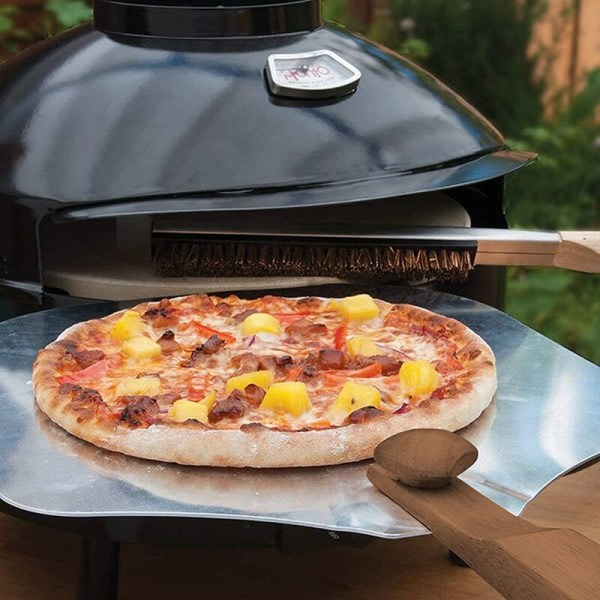IC Pizzaugnsborste, koppartråd pizzastenrengöringsborste med skrapa, grillrengöringsverktyg, trähandtag, kökspizzaugnstillbehör，