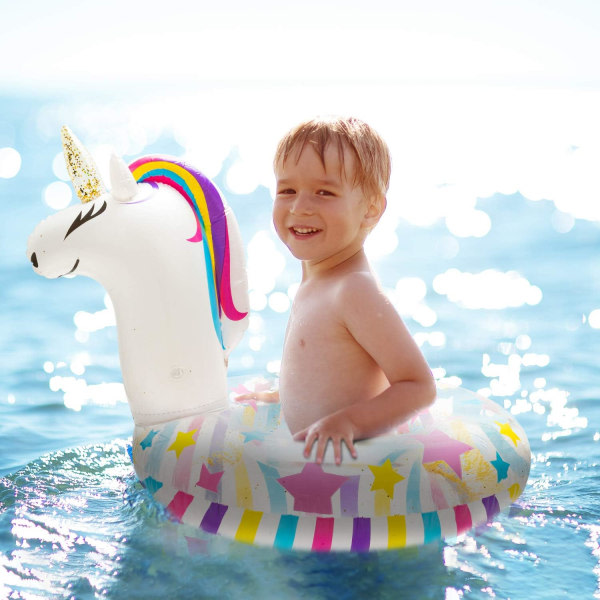 IC Oppblåsbar Unicorn Pool Float Pool Leksaker Unicorn Simring med paljetter Vattenfest Oppblåsbar Strand Fritidsflotte Barn og voksne Hvit