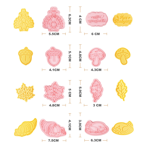 IC 8 stykker efterår Thanksgiving Cookie Cutters med stempel