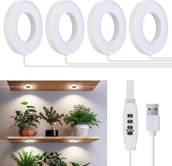 LED-vækstlys, fuldspektret dæmpbart plantelampe med 3/9/12H timer, 3 lysfarver, 192 LED'er, 4-pak til indendørs små planter