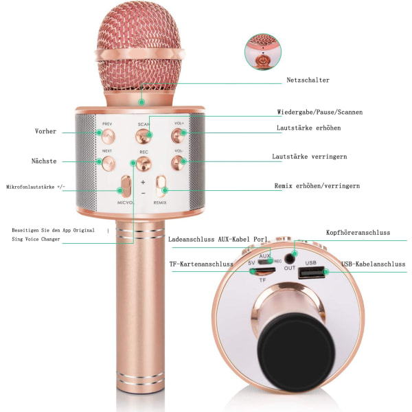 IC Bluetooth trådlös karaokemikrofon med flerfärgat ledljus, handhållen mikrofon för barn/vuxna att sjunga, kompatibel med Android/Ios/