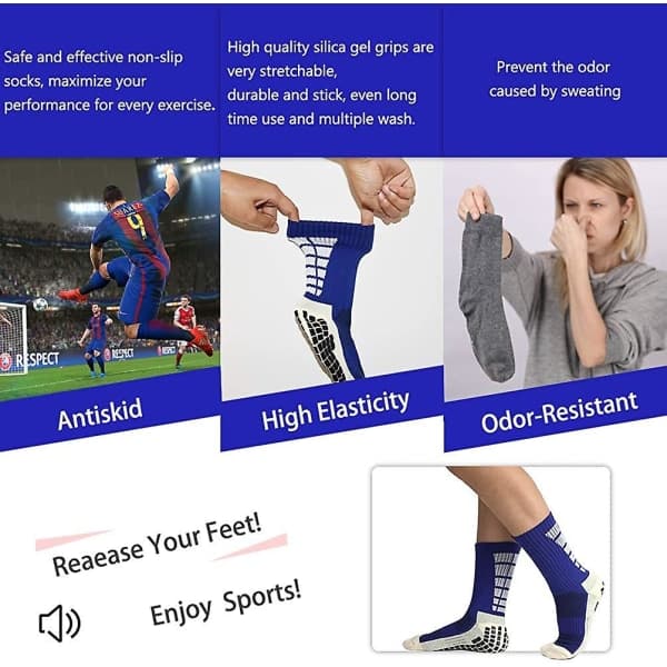 Antiskrid fodboldstrømper, skridsikre Sports Grip-strømper