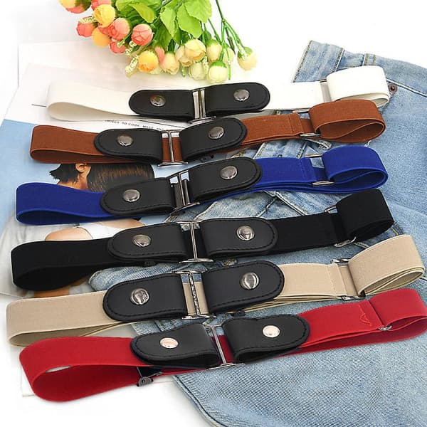 IC Nytt osynligt sömlöst elastiskt bälte för män och kvinnor Lazy Justerbar längd elastiskt midjebälte - Rött