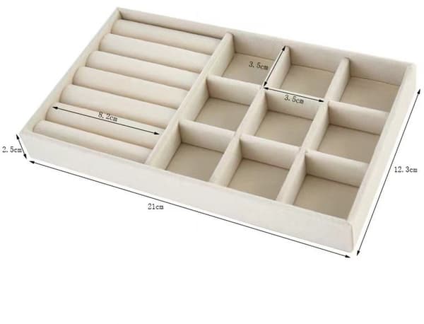 Smykkeopbevaringsboks - 21*12.3*2.5 cm, 9 rum - til ringe, armbånd, halskæder - råhvid