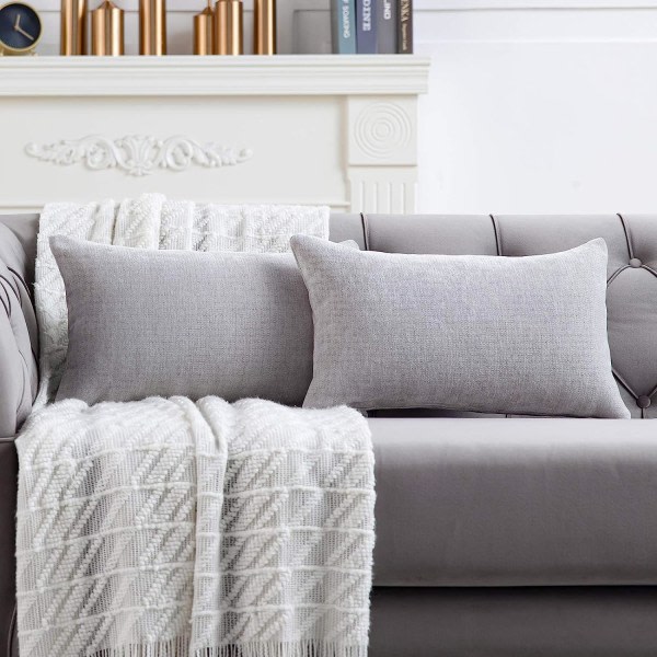 IC Lys grå ländrygg putevar 12x20 tommer Sett med 2 solid rustik gårdsputevar tilfelle for hjem sofa sofa dekorasjon