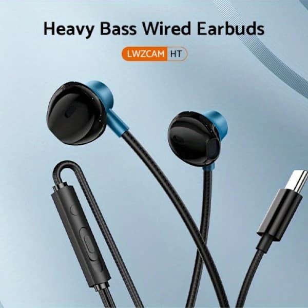 HiFi Wired In-Ear Headphones - Stereo, Volume Control, USB-C and 3.5mm Connection, Condenser Microphone Black Black