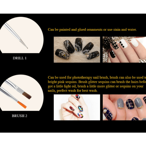20 stykker kosmetisk sett , borrpenna, nagelmålning, sett for nagelförbättring (svart)