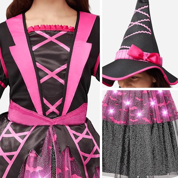 Jentelilla heks kostyme med flaggermusskjørt til Halloween (3T (3-4 år)) Färg: rosa Medium(8-10 yrs)