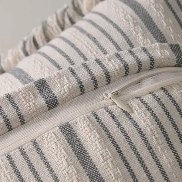 IC Moderne Landlig Dekorative Putetrekk 18x18 sett med 2, grå og beige striper teksturert trekk for sofa, Boho frynset