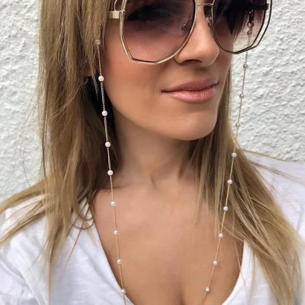 1 pc (Gold) Pearl Glasses Chain Hanging Neck Anti-Fall Glasses String