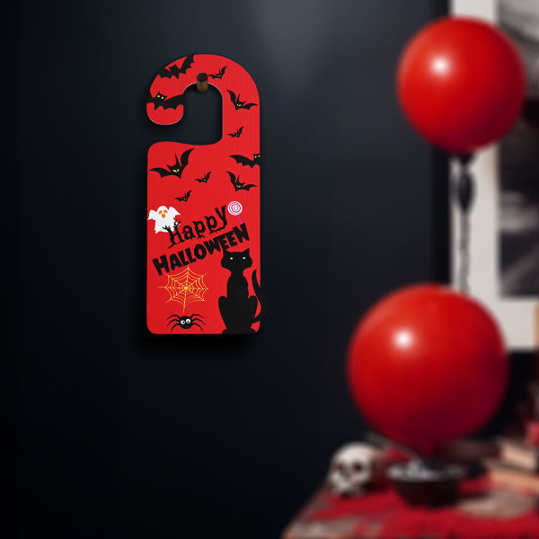 IC Halloween-koristeet, ovikahvat, ripustusmerkit, Halloween-juhlat, Halloween-kurpitsat, noidat, hirviöpuumerkit punainen ovi