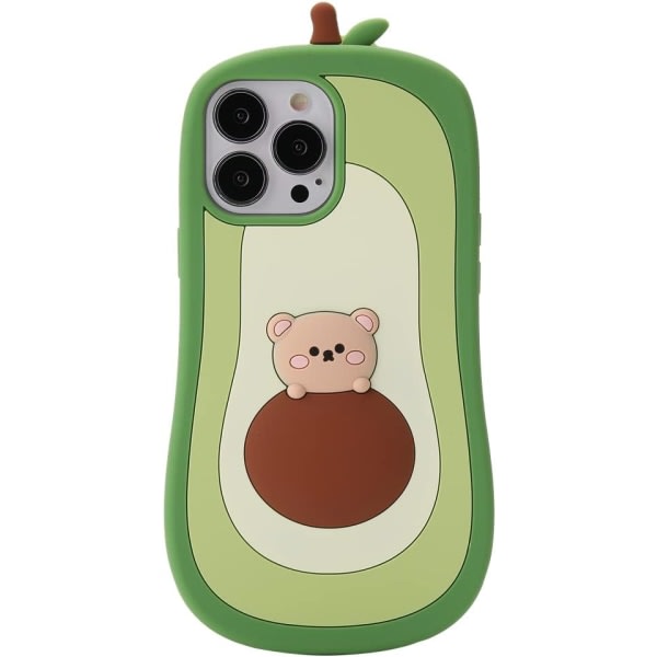 IC 3D Avocado Deksel for iPhone 13 Pro, iPhone 13 Pro Avocado Deksel, 3D Søt tegnet Barn Flickor Kvinnor Kawaii Lovely Bear Avokado Form