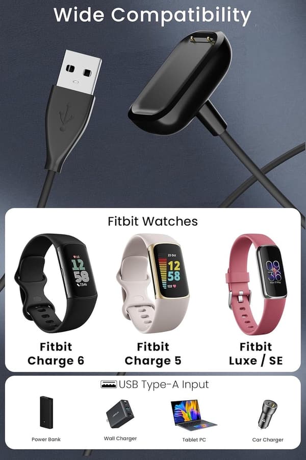 Laddkabel för Fitbit Charge 6 / Charge 5 / Luxe, USB magnetisk snabbladdningskabel, hållbar 100 cm ersättningskabel