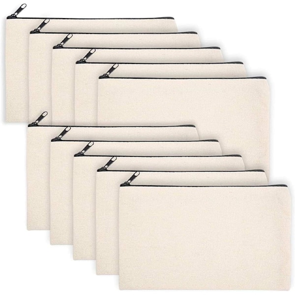 10 stk. Canvas Maleri tasker Rejse Toilettaske Lynlås Kosmetik tasker Brudepiger Gave Kosmetik taske Stof Blyant taske Canvas Makeup taske Lille Beige-black chain 5cm (Set of 8)