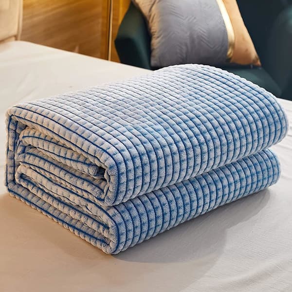 Ekstra pledd teppe, pledd fleece teppe (blått og hvitt, 120x200cm)