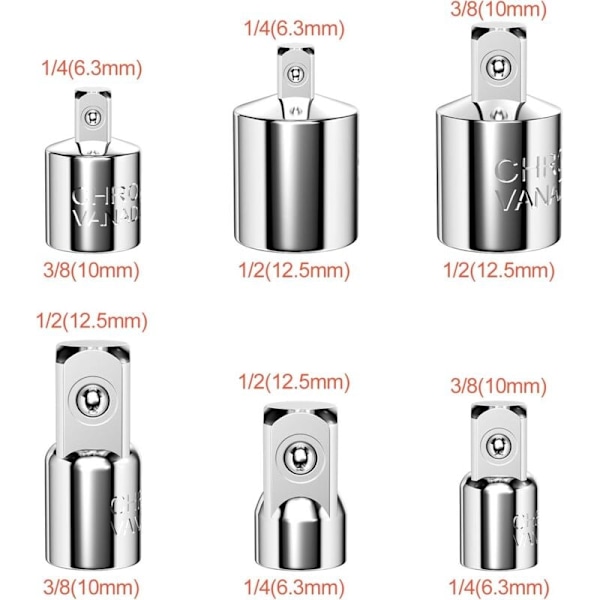 6 stk. adapter sæt med skralde - 1/4 \"