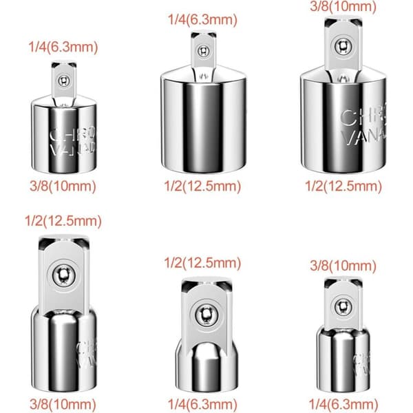 6 stk. adaptersett for pipe med skralle - 1/4 \"