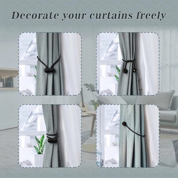 2-pack Black Magnetic Curtain Tiebacks, Decorative Holders for Thick/Thin Curtains Black Black