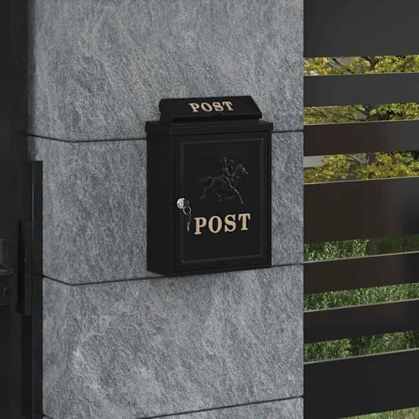 Vægmonteret postkasse sort 29 x 13 x 41 cm støbt aluminium