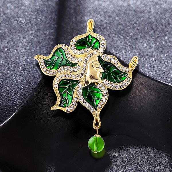 IC Mode Vintage Leaf Brosch Unisex Skönhet Grön Rhinestone