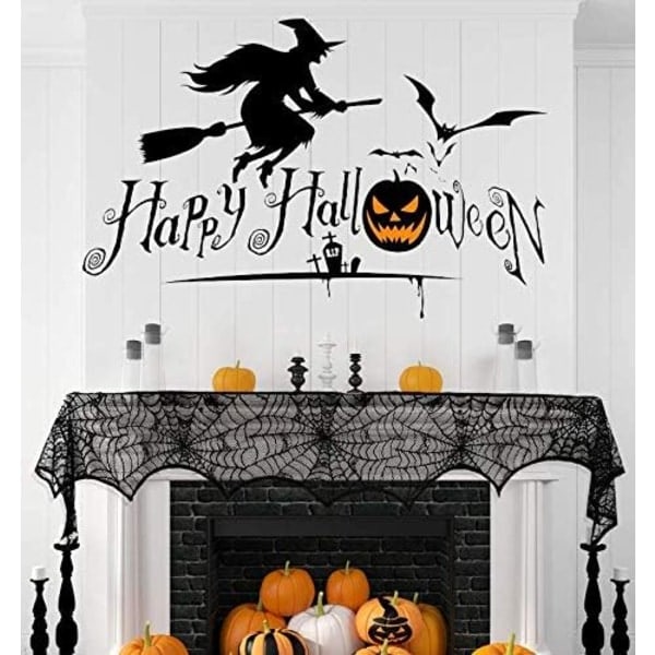 IC Halloween Spindelnät Öppen spis Halsduk, Svart Spets Spindelnät Mantel Halsduk för Halloween Hem Fest Tillbehör, 18 x 96 tum