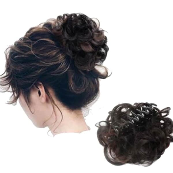 Røffe Bull-frisyre Tousled Curly Scrunchie Kunstig Hårforlengelse Vinrød