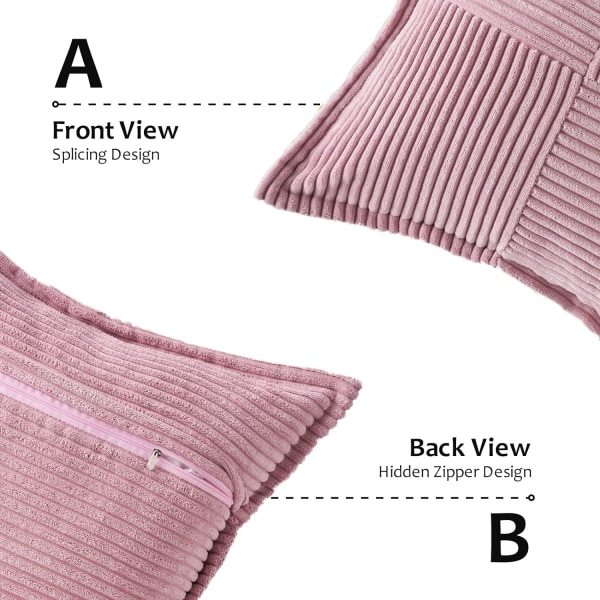 2-pack Dammrosa Dekorativa Kuddfodral 18x18 tum för Vardagsrum Soffa, Mjukrandig Manchester Fyrkantigt Case 45x45cm