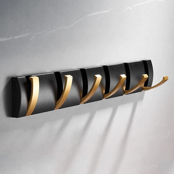 Wall Mounted Coat Rack with 6 Hooks, Modern Black Gold Foldable Ba L[CO]