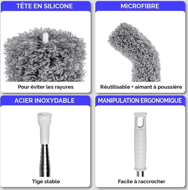 Adjustable - Telescopic Handle - Set - with - 2 - Microfiber Tips - Long - Telescopic - Duster - Made - Stainless - Steel
