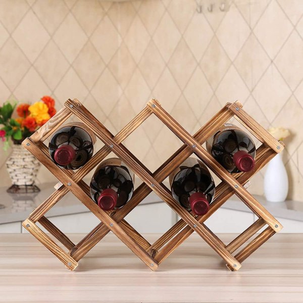 Tre Vinflaskeholder Benkeplate, 10 Flasker Tre Foldbar Stable Stativ, Holder for Vinflaske Stativ