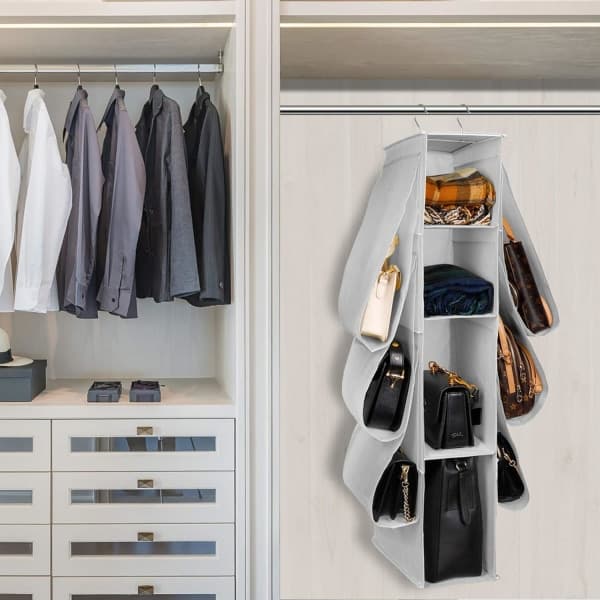 IC Håndtaske Organizer Foldbar Organizer med 10 Rum til Tasker Tøj Hat Sko Hvid White