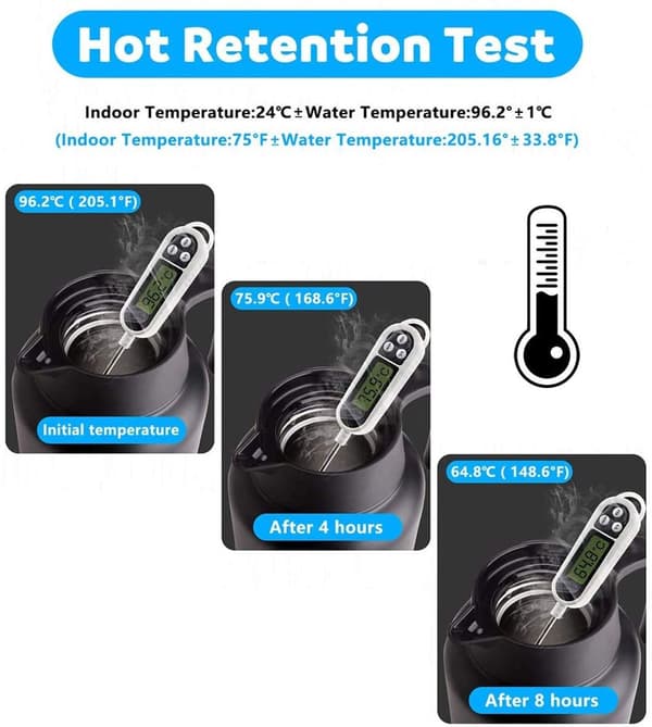 Termokande, 2L Isoleret Kande i Rustfrit Stål, Holder Drikke Varme Eller Kolde i 24 Timer, Sort Til Hjem, Kontor Og Rejser