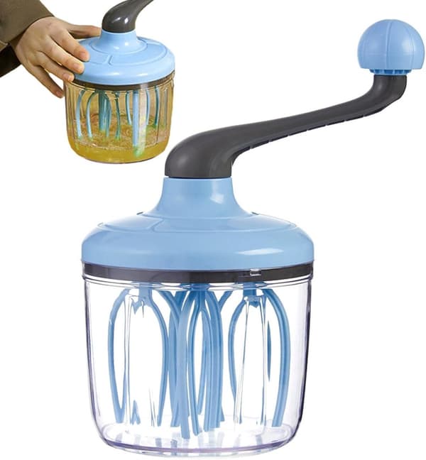 Manuell Eggevisp, Roterende Visp Med Sklisikker Base, Avtakbart Håndtak, For Hjemmebaking, Krem, Egg Og Sauser, Blå, 1000 ml
