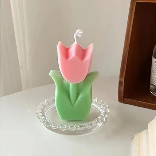 IC Tulip Blomsterlys Romantisk e Sojavoks Aromaterapi Lille Duft Pink