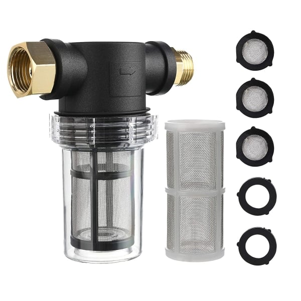 IC Trädgårdsslangfilter för högtryckstvättinlopp, sediment inline-filter, 40 mesh skärm, extra 100 mesh