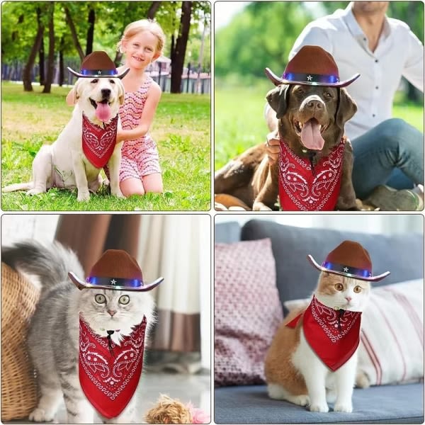 Pet Cowboy Hat Bandana Kostym, Halloween Pet Kostym Sett