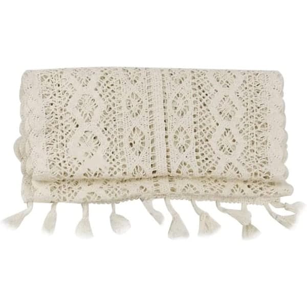 IC Beige Makramé Bordslöpare Vävd Virkad Spets Boho Bröllop