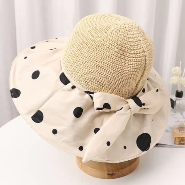 IC Kvinners Solhatt Sommer Vinyl Kvinners Wave Dot Hollow Svart