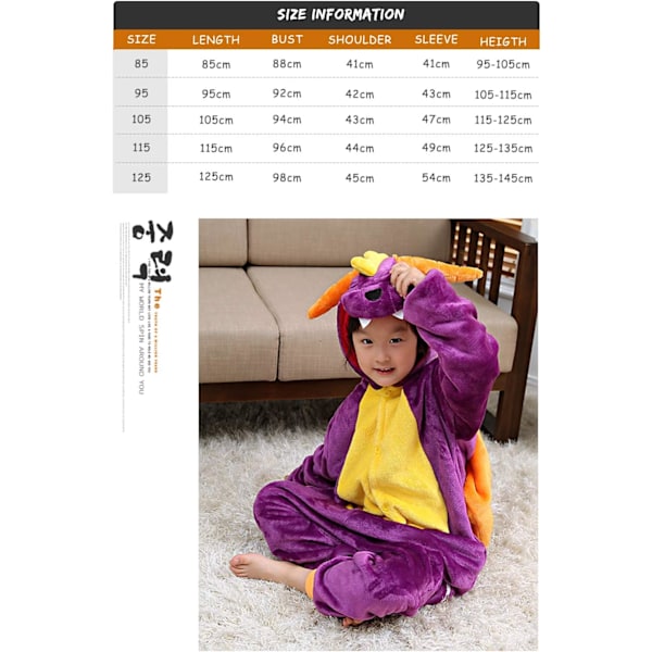 Lasten/Unisex Hieno Pukeutumis Eläin Asun Onesie Yöasu Pyjama Haalari Cosplay Kigurumi Joulu Halloween Hieno Pukeutumis Dragon 130