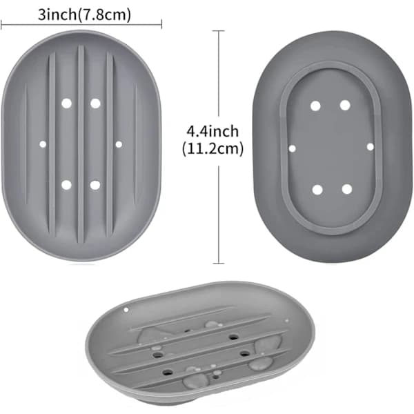 1-pack self-draining silicone soap dish with non-slip bottom for bathroom and kitchen