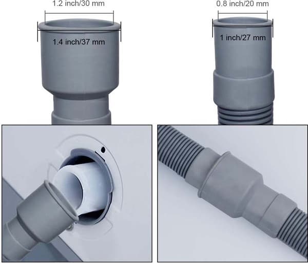 Forlængelse til afløbsslange til vaskemaskine, universal, 2 meter, med adapter og klemmer