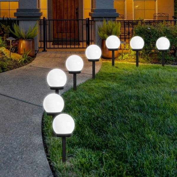 IC Udendørs Solcellehave Jordlamper, Udendørs Vandafvisende Lys 8 Pak IP44 Globe Stake Light til Udendørs Villa