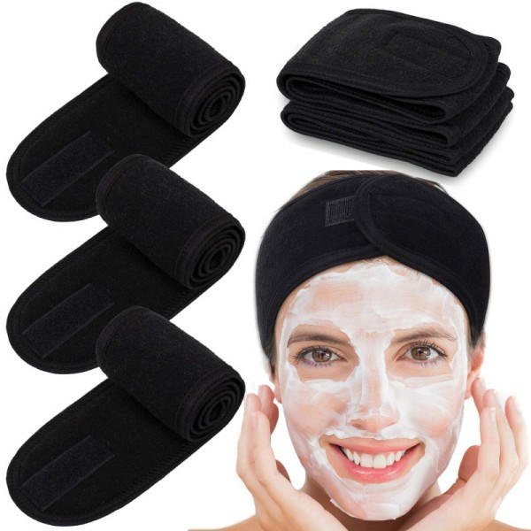 4 stk. hårbånd til makeup, justerbart hårbeskyttelsesbånd med velcro, sort