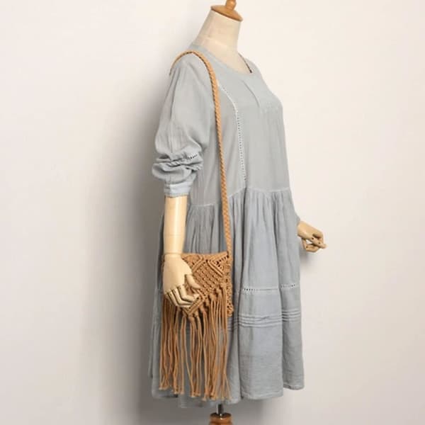 IC Handgjord Bomullsgräs Messenger Bag Virkad Tassel Strand Kamel