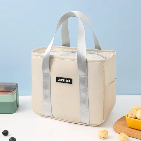 Beige isolert lunsjpose, bærbar vanntett kjølebag for kontor, studenter