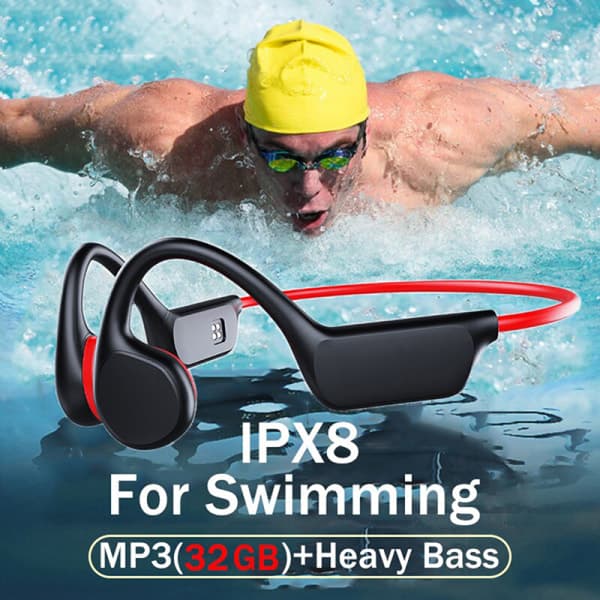 Benledningshørebøffer Trådløse Bluetooth MP3-afspiller Sort med rød