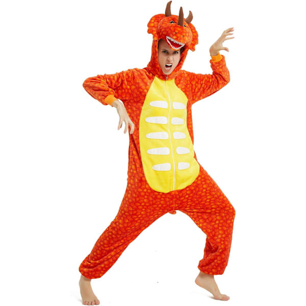 Vuxen Unisex Jumpsuit Kostym Djurkostym Steppdans Kostym Pyjamas Huvtröja Nattkläder Rollspel Cartoon 3D Pyjamas Karneval Jul Halloween B-red dinosaur L