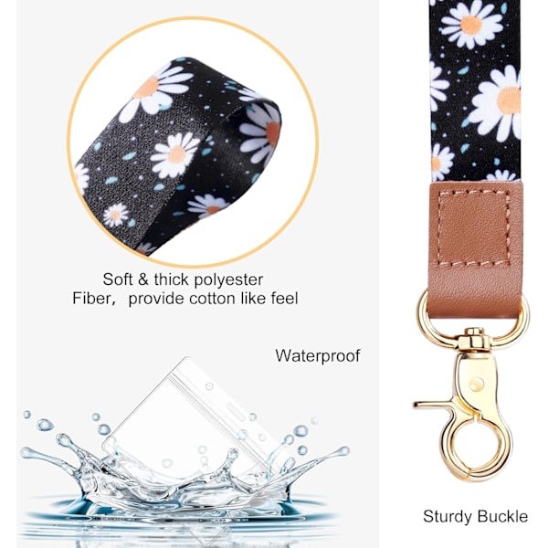 Halskæde Armbånd Rem, Print Halskæde Nøglering ID Lanyard Hals Læder Lineal med 4 Metal Nøgleringe til ID Tag Holder Nøgler Telefon 4 strings